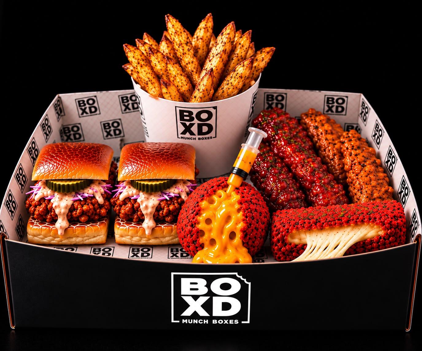 The Solo Box: two sliders, large fries, a mac and cheese ball and a mozzarella slab